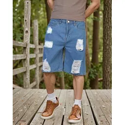 Shein Street Knee Length Distressed Denim Shorts With Pocket-picture-19