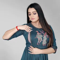 sheladiya Women Fit and Flare Dark Blue Midi/Calf Length Dress-picture-26