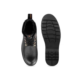 SHENCES Men Black Mid Top Leather Flat Boots image 2