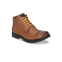 SHENCES Men Brown Solid Genuine Leather Mid-Top Flat Boots-picture-11