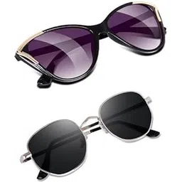 sheomy Combo Pack Of 2 Sunglasses Cat Eye Black Goggles Inspired From Priyanka Chopra Non Polarized Sunglasses For Women's Mc-781, Medium-picture-28