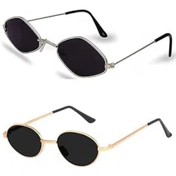sheomy Unisex combo offer pack of 2 shades Unisex Fashion Sunglasses Set, 2 Pairs, Metal Frame, Black and Silver - Combo2-112-picture-32