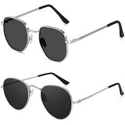 sheomy Unisex combo offer pack of 2 shades Unisex Fashion Sunglasses Set, 2 Pairs, Metal Frame, Black and Silver - Combo2-180-picture-14