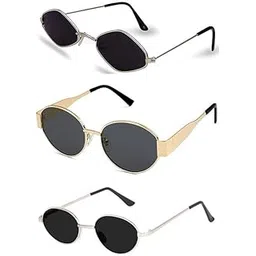 sheomy Unisex combo offer pack of 3 shades Unisex Fashion Sunglasses Set, 3 Pairs, Metal Frame, Black and Silver - Combo3-1935-picture-48