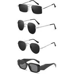 sheomy Unisex Combo offer pack of 4 shades glasses Cat Eye Sunglasses Rectangle Retro Vintage Narrow Women::Men Small Narrow Square Sun Glasses Combo offer pack of 4 ACAT-360-picture-29