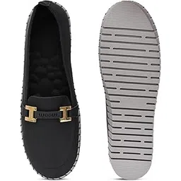 sherrif Women's Casual Loafers with Stylish Sole | Slip-On Flat Shoes with Gold Chain Buckle | Comfortable Cushioned Sole for Daily, Office & Travel Wear | Trendy Anti-Slip Designer Loafers(309)-picture-18