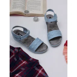 Sherrif Shoes Women Blue Printed Wedge Heels with Buckles-picture-12