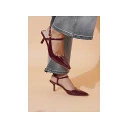 Sherrif Shoes Women Pu Backstrap Fashion Party Burgundy Heels-picture-13