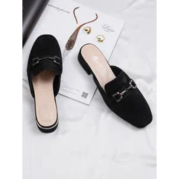Sherrif Shoes Women Textured Block Heel Mules With Buckle Detail-picture-20