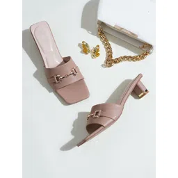 Sherrif Shoes Women Textured Open Toe Block Mules with Buckles-picture-25