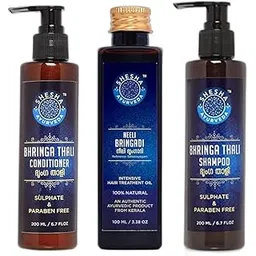 Shesha Ayurveda Bhringa Thali Ayurvedic Shampoo, Conditioner (200ML each) & NeeliBringadi Hair Oil (100ML) Combo Kit (Sulphate & Paraben Free) (Hair Care Combo)-image-29