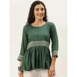 SheWill Green Chiffon Blouson Longline Top-picture-16