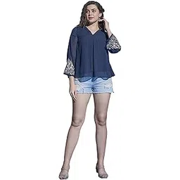 shewill Tops for Women Self Design Georgette Top with Embroide Sleeve - Daily and Causal wear-picture-12
