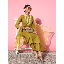 SheWill Women Ethnic Motifs Silk Blend Hyper Texture Kurta Set-picture-17