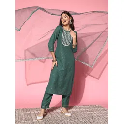 SheWill Women Ethnic Motifs Silk Blend Hyper Texture Kurta Set-picture-31