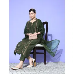 SheWill Women Sequence Zari work Straight Kurta & Trouser with Organza Dupatta-picture-28