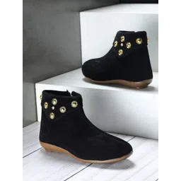 Shezone Women Black Mid-Top Flat Boots-picture-36