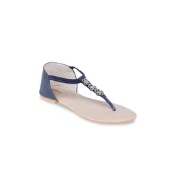 Shezone Women Blue Embellished T-Strap Flats-picture-26