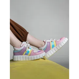 Shezone Women Colourblocked Textured Lightweight Padded Insole Contrast Sole Sneakers-picture-26