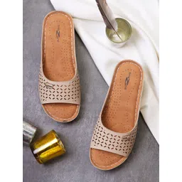 Shezone Women Cream Open Toe Flats with Laser Cuts-picture-23