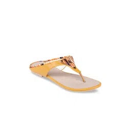 Shezone Women Mustard Yellow Printed Open Toe Flats-picture-37