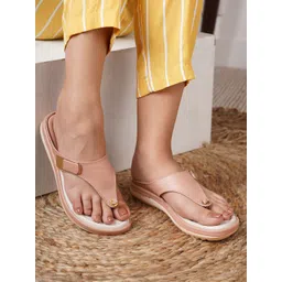 Shezone Women Peach-Coloured Solid Open Toe Flats-picture-23