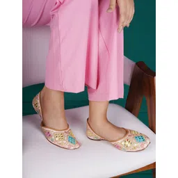 Shezone Women Pink Embellished Ethnic Mojaris Flats-picture-17