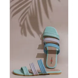 Shezone Women Sea Green Colourblocked Open Toe Flats with Buckles-picture-28