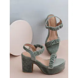 Shezone  Womens Sea Green Textured Suede Block Heels-picture-38