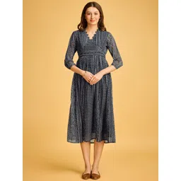 SHILL INTERNATIONAL Women Tribal Printed Georgette Fit & Flare Midi Dress-picture-24