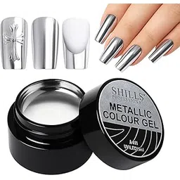 SHILLS PROFESSIONAL Metallic Nail Colour Gel Polish | Chrome UV/LED Gel | Long-Lasting Nail Art Paint 5ml (Silver, 5 ML)-picture-16