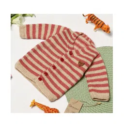 Shilpshakti Unisex Full Sleeves Striped Handmade Cardigan Sweater - Orange & Beige-picture-12