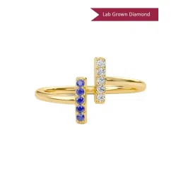 SHINE ETERNAL Lab Grown Diamond 14k (585) Yellow Gold Linear Sapphire Open Ring for Women-picture-33