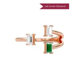 SHINE ETERNAL Lab Grown Diamond 18k (750) Rose Gold Three Stone Green Emerald Open Ring for Women-picture-33