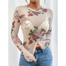 SHINE N SHOW Women Floral Printed Round Neck Sheer Top-picture-26