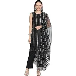 shingora Black Chevron Woven Design Round Neck Stitched Suit Set-picture-20