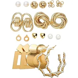 shining diva fashion 11 Pairs Combo Set Celebrity Inspired Latest Trendy Stylish Gold Plated Geometric Twist Pearl Hoop Earrings for Women and Girls-picture-24