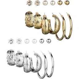 shining diva fashion 12 Pairs Combo Latest Stylish Western Hoop and Crystal Pearl Stud Earrings for Women and Girls-picture-47