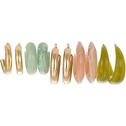 shining diva fashion 15 Pairs Combo Latest Trendy Stylish Celebrity Inspired Pearl Gold Plated and Leopard Print C Shaped Geometric Hoop Earrings for Women and Girls-picture-31