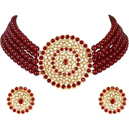 shining diva fashion 18k Gold Plated Latest Choker Design Traditional Stylish Fancy Pearl Necklace Jewellery Set for Women-picture-29