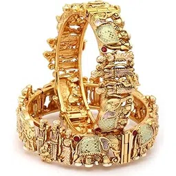 shining diva fashion 18k Gold Plated Meenakari Ram Parivar Bangles for Women | Set of 2 Bangles Set | Latest Stylish Traditional Kada Bangles | Just Like Real Gold Jewellery-picture-46