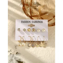 Shining Diva Fashion Combo Set Of 6 Gold-Toned Earrings-picture-39