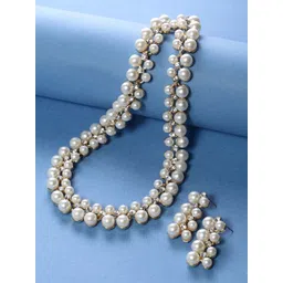Shining Diva Fashion Gold-Plated  Off-White Pearl Embellished Choker Jewellery Set-picture-12