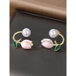 Shining Diva Fashion Gold Plated Pearls Beaded Floral Studs-picture-20