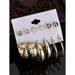 Shining Diva Fashion Pack Of 6 Gold-Toned Contemporary Studs Earrings-picture-15