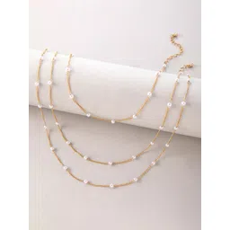 Shining Diva Fashion Set Of 2 Gold-Plated Pearls Beaded Minimal Layered Necklace-picture-41