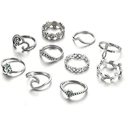 shining diva fashion Silver Plated Oxidised Silver Ring for Women - Set of 10 (9252r)-picture-26