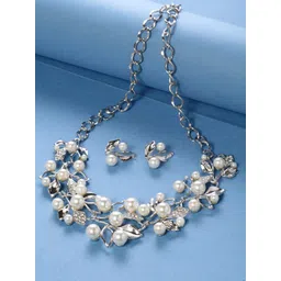 Shining Diva Fashion Silver-Plated White Pearl Studded Jewellery Set-picture-19