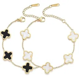 shining diva fashion Stylish Clover Bracelet for Women & Girls | Van Cleef | Aesthetic Jewellery | Valentine Gift for Girlfriend & Wife | Adjustable Wrist Band | Fancy Accessories Everyday Wear-picture-55