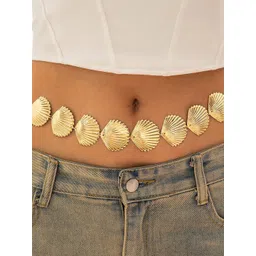 Shining Diva Fashion Women Metal Textured Belly Chain image 3